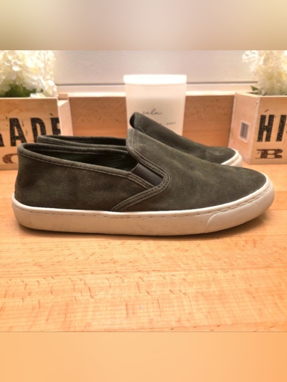TORY BURCH Jesse Olive Suede Slip-On Sneaker Womens Size 8.5